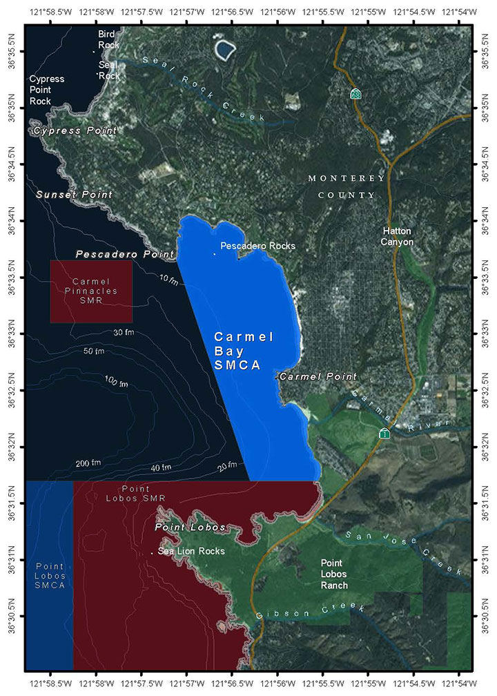 Map of Carmel Bay State Marine Conservation Area - click to enlarge in new tab